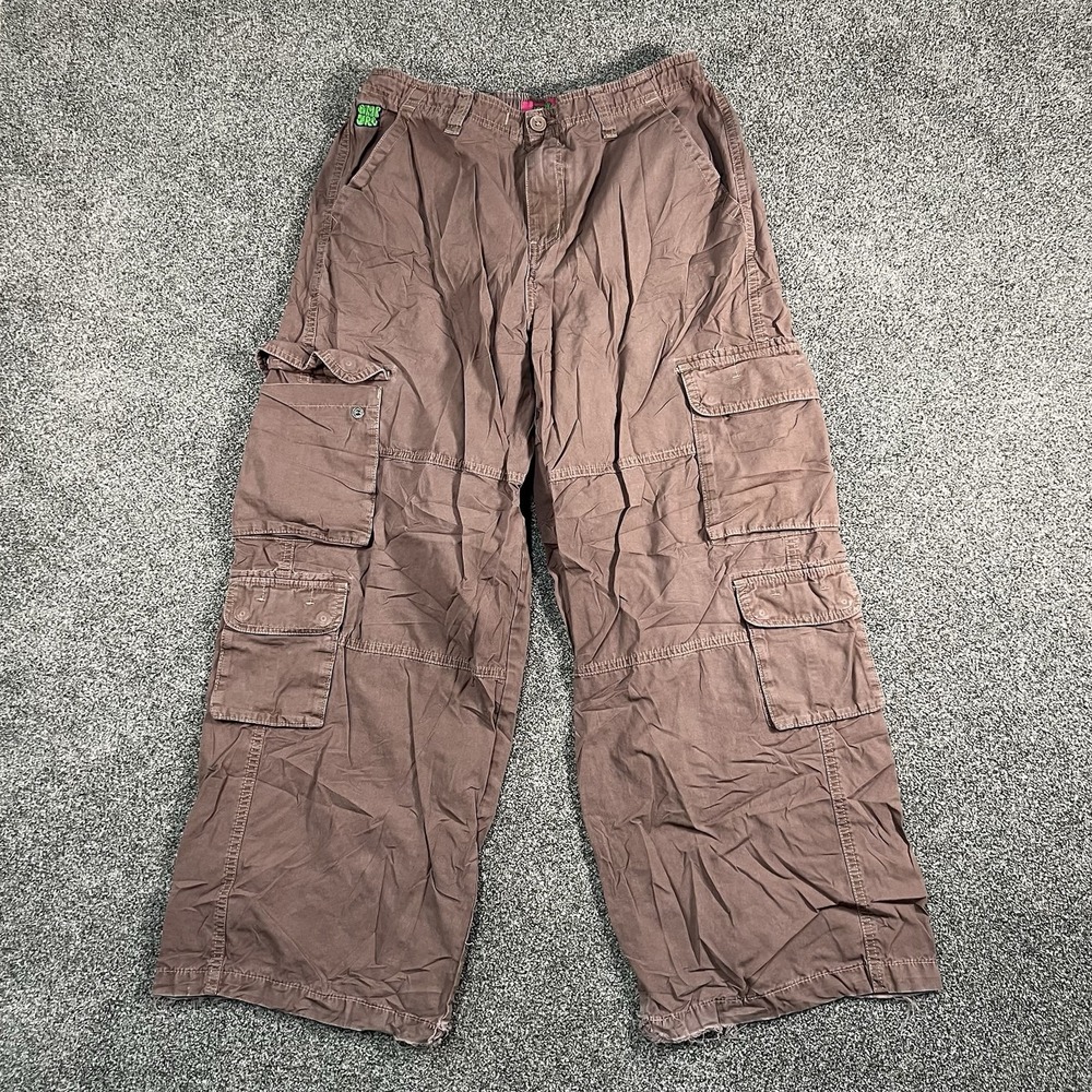 Empyre Mens Small Brown Baggy Cargo Pants Y2K Skater Multi Pocket Utility
